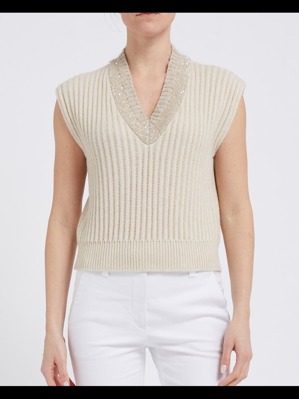 Brunello Cucinelli Sleeveless V-Neck Ribbed Sweater Vest